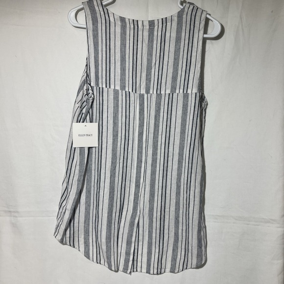NWT Ellen Tracy Women's S Linen Blouse Blue Striped Sleeveless Beachy Tank Zip - Picture 7 of 11